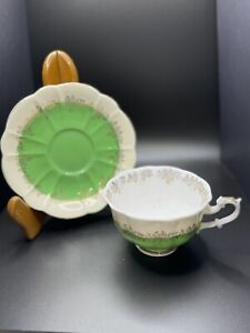 Green Cream And Gold Tea Cup
