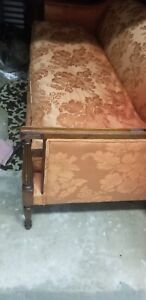 Vintage Mahogany Sheraton Style Sofa Chair W Red Duck Down Cushion Silk