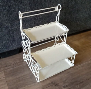 Vintage Mid Century White 3 Tier Metal Shelf Wall Or Counter Top