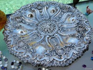 Old Solid Silver Centerpiece Shield Tray Plaque Nautical Shell Portugal Xl Rare 