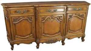 Sideboard Louis Xv Rococo French Vintage 1950 Carved Oak 3 Door 3 Drawer