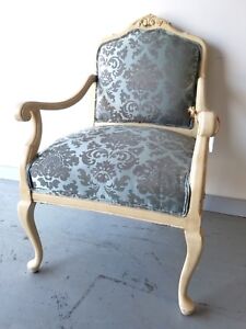 French Country Armchair Ornate Shabby Chic Reupholstered Accent Arm Chair Pretty