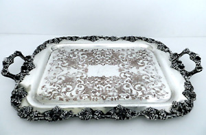 1900 Fb Rogers Silver Co Nouveau Grape Tendrill Chased Waiter Buffet Tray