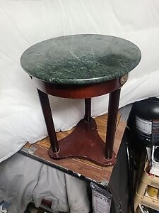 Mahogany Marble Top Pedestal End Table