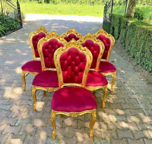 Elegance Defined Italian Baroque Style Pair Of 2 Chairs In Red Velvet 3 Sets