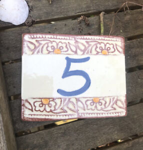 House Number Wall Door Plaque 5 Ceramic French Vintage Painted