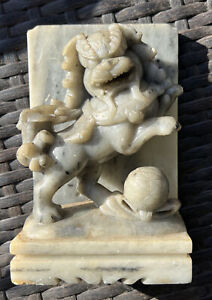 Vintage Heavy Almost 4 Lbs Chinese Soapstone Foo Dog Book End Only One