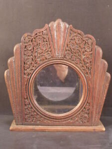Wow 19 C Carved Wood Curio Cabinet Display Case Round Glass Shadow Clock Box Old