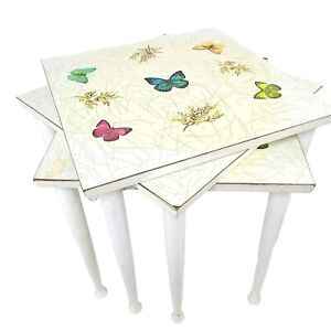 Vintage Mcm Square Butterfly Formica Stacking Nesting Tables Butterflies Table