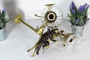 Vintage Bronze Brass French Cherub Putti Angel Pendant Lamp Chandelier