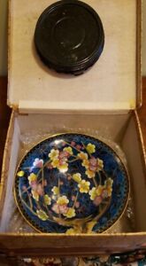 Large Blue Cloisonne 8 Bowl And Stand With Original Box Vintage