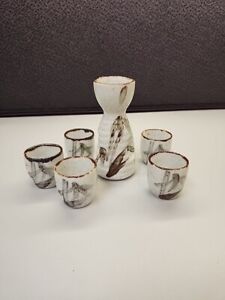 Vintage Tokkuri Crane Japanese Sake Set 6 Pieces 