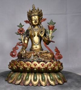 12 6 Old Tibet Tibetan Buddhism Temple Bronze Gilt White Tara Bodhisattva Statue