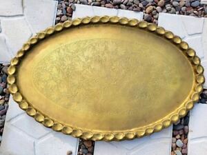 Moroccan Style Brass Tray Coffee Table Top Only Vintage Mid Century Scalloped
