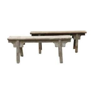 Antique Rustic Vintage Noodle Bench With Front Panel Scholars Bench Handmade 