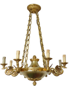 Gorgeous Vintage French 8 Arms Ormolu Bronze Brass Chandelier Ceiling Empire 60 