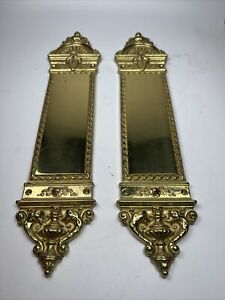 Two Large Shiny Brass Finger Plates Push Plate Vintage Victorian 14 Unused