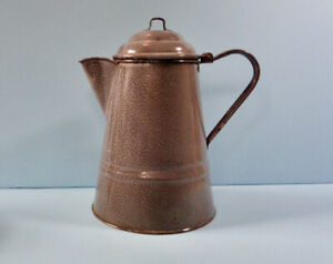Antique Gray Graniteware Coffee Pot 2 Piece Enamelware Beverage Tea Server Aafa