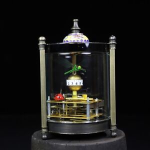 Collect Chinese Cloisonn Dragonfly Ladybird Bronze Column Mechanical Desk Clock