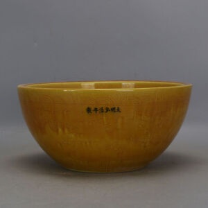 10 6 Collect Chinese Ming Hongzhi Yellow Glaze Porcelain Dragon Grain Big Bowl