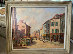 Robert Towers American 20 Century Street Of Normandy Oil On Canvas