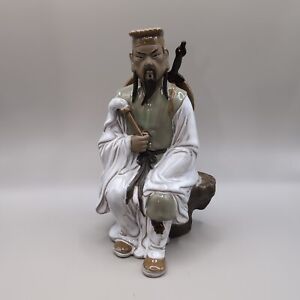 Chinese Clay Mudman Figurine Of Taoist Sage Lu Dongbin Lu Tung Pin 18cm Tall