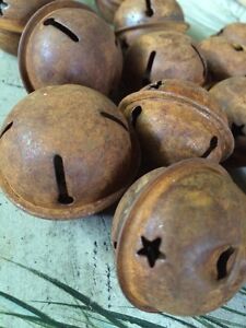 Set 5 Jingle Bells 1 5 1 1 2 In Primitive Rusty Tin Country Crafts 38 40mm Rust