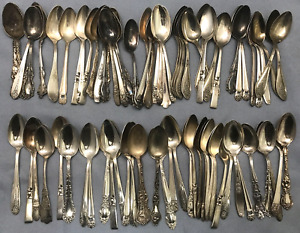 75 Pc Antique To Vintage Silverplated Teaspoons Mixed Lot