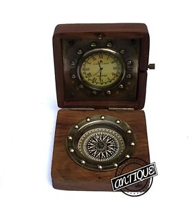 Christmas Bond Street Wooden Brass Clock Retro Desk Mantel Clock And Compass