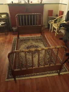 Rare Antique Jenny Lind Heirloom Spindle Cherry Wood Bed Old Wooden Spool