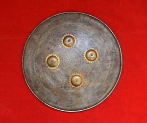 Vintage Iron Mughal Islamic Ottoman Kufic Engraved Shield Dhal Armour Decor 15 