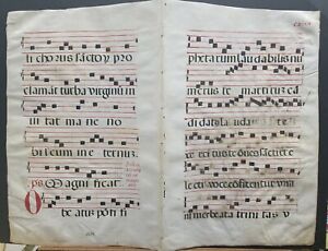 16th Century Antiphonal Music Manuscript On Vellum 22 30 Double Page