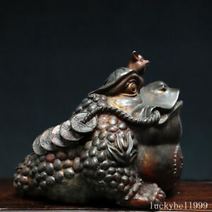 8 3 Antique Ming Dynasty Bronze Gilt Xuande Mark Coin Three Foot Toad Statue