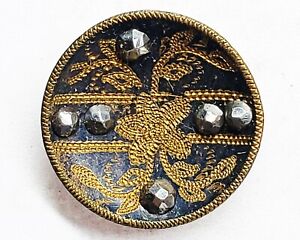 Antique Japanned Engraved Brass Flower Button Riveted Facet Cut Steels 5 8 