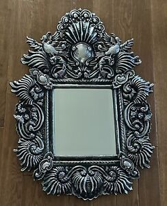La Barge Silver Tone Blackened Metal Wall Mirror Made In Italy Vintage