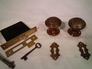 Antique Corbin Cast Brass Door Knob Set Lock W Key 901
