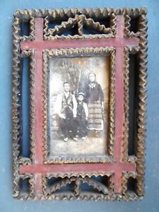 Antique Bulgarian Tramp Art Picture Frame With Original Photo Boston Primitive 