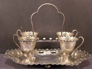  19 C Victorian Silver Egg Cup Holder Coddler Castor Cruet Stand Chocolate Tray 