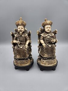 Vintage Chinese Hand Carved Resin Emperor And Empress Figures