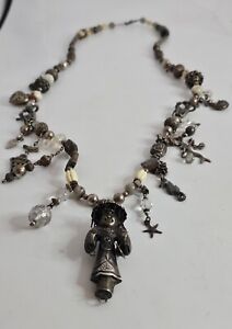 Antique Chinese Silver Figural Man Needle Case Chatelaine With Charm Necklace 