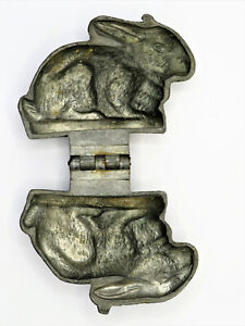 Antique E Co 675 Two Piece Hinged Pewter Rabbit Shaped Ice Cream Mold Bunny