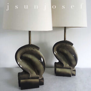 Signed Pair Mid Century Biomorphic Art Pottery Lamps By Marianna Von Allesch