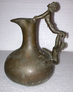 Antique 19thc Italian Grand Tour Bronze Ewer With Nude Figures Women And Boy