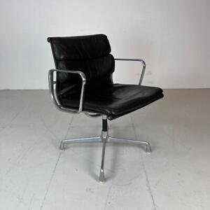 Vintage Eames Herman Miller Black Leather Soft Pad Group Chair 3841