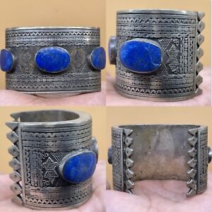 Beautiful Old Islamic Silver And Lapis Stone Warriors Promise Bracelet Rare