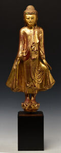 19th Century Mandalay Antique Burmese Wooden Standing Buddha