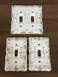 Vintage Porcelain Double 2 Single Switch Plates Made In Japan Silver Gold