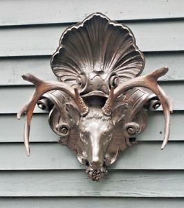 Black Forest Wood Carved Deer Real Horns 1880 Carving