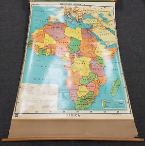 1967 Denoyer Geppert Political Africa Classroom Pull Down School Map 44 X64 