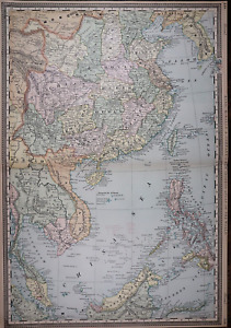 1878 Map China Southeast Asia Original Atlas Map 14x20 Free S H 1516